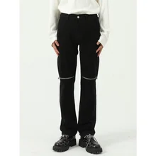 ICCLEK pantalones vaqueros negros con cremallera para hombre, Jeans rectos, ajustados, Otoño, nuevos