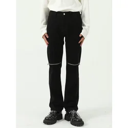 ICCLEK pantalones vaqueros negros con cremallera para hombre, Jeans rectos, ajustados, Otoño, nuevos