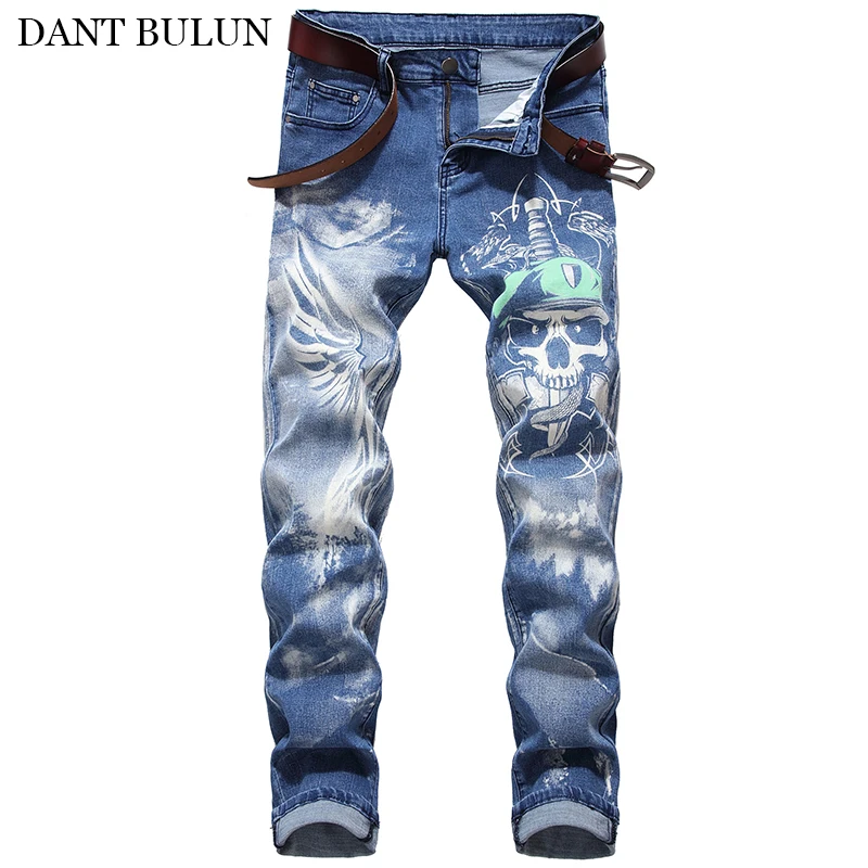 

Jeans Men 2020 Casual Straight Colored 3D Printed Jeans Fashion Designer Trousers Stretch Hombre Jean Softener Denim Pants Men