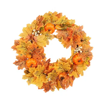 

45cm Fall Harvest Wreath Artificial Xmas Hallowen Decor Thanksgiving Garland Window Restaurant Home Maple Leaf Decor Wreath Door