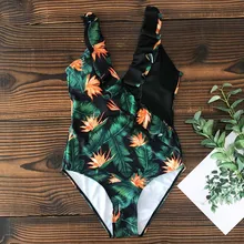 Сексуальный глубокий V цельный купальник женский винтажный Ретро принт купальный костюм с высокой шеей бандажный гофрированный с открытой спиной Монокини