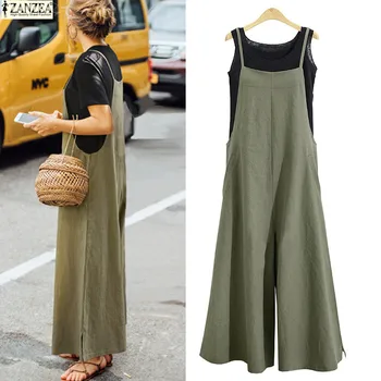 

Women's Wide Trousers ZANZEA 2020 Plus Size Jumpsuit Strappy Dungaree Romper Bib Overalls Summer Pants Palazzo Casual Pantalon