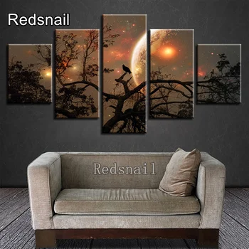

5D Square Diamond Mosaic diy diamond painting abstract landscape cross stitch 5 Pieces Tree Of Bird Painting Nebula Moon TT2136