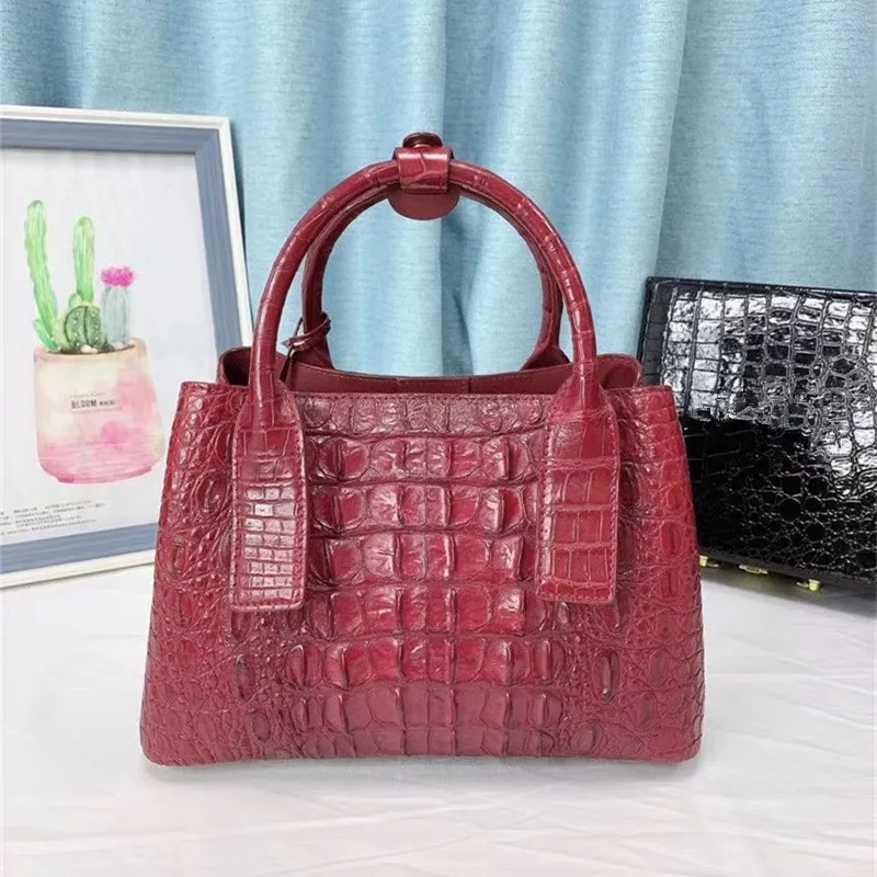 GENUINE CROCODILE SKIN Burgundy Crocodile Tote Handbag