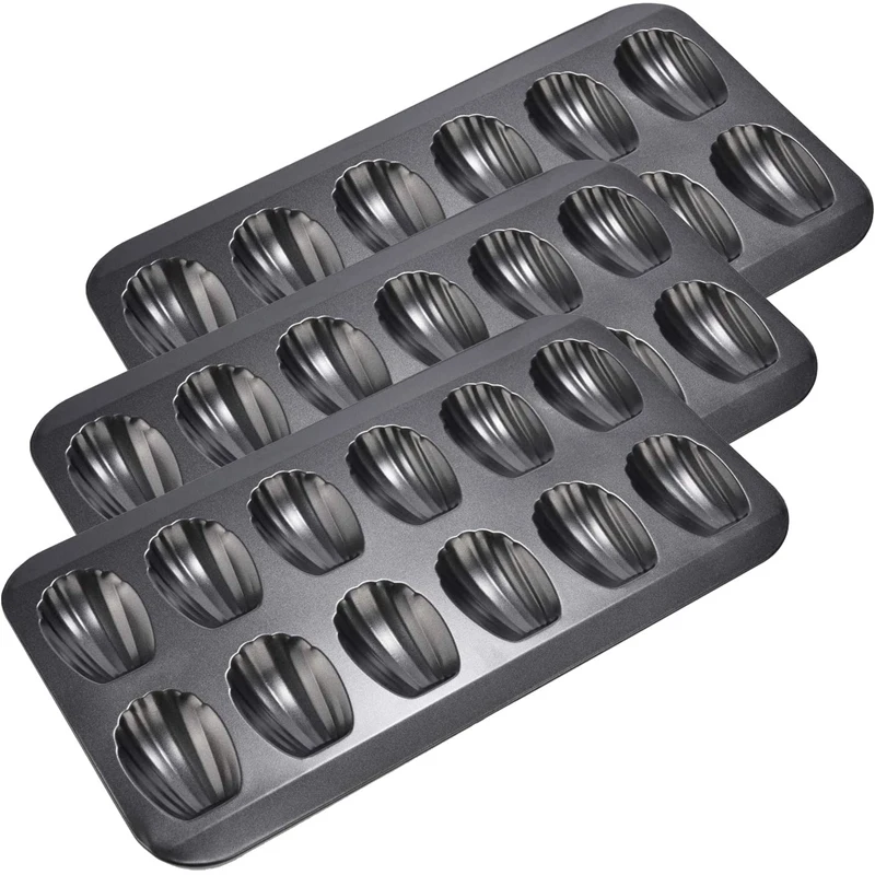 3 Pieces Madeline Baking Pans Nonstick 12 Cup Shell Shaped Madeleine