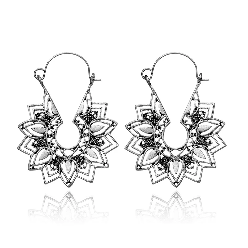 Unique Tibetan Silver Color Tribal Ethnic Gypsy Earrings Hollow Out Water Drop Earrings For Women Dangle Earring Vintage Jewelry