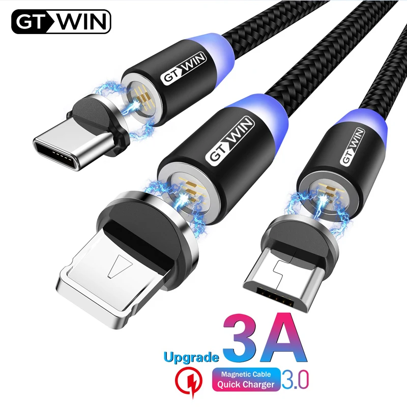 

GTWIN Magnetic Type C&Micro USB Cable 3A Fast Charging Magnet Charger Data Charge USB Cable For iPhone Samsung Wire Cord