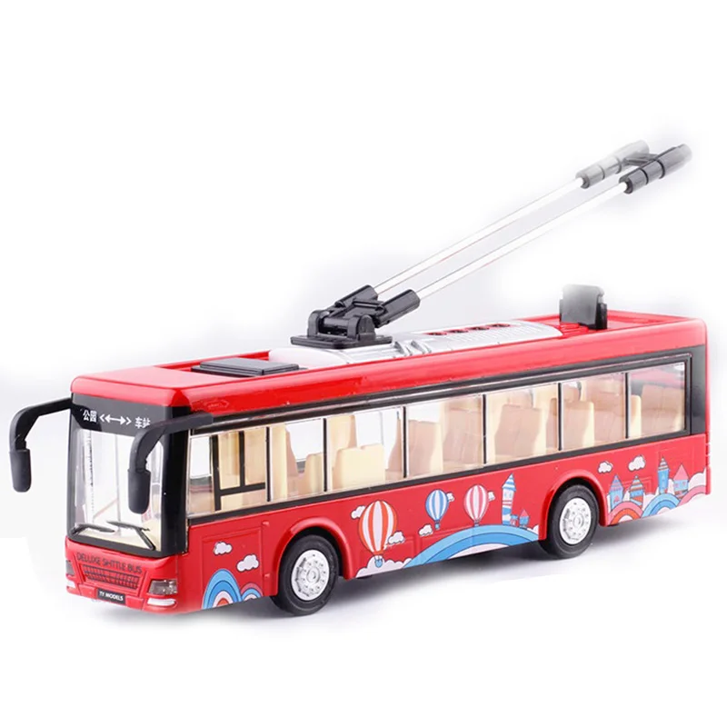 Kids Toys Alloy Sightseeing Bus Model 1/32 Trolley Bus Diecast Tram Bus Vehicles Car Toy with Light& Sound Collections