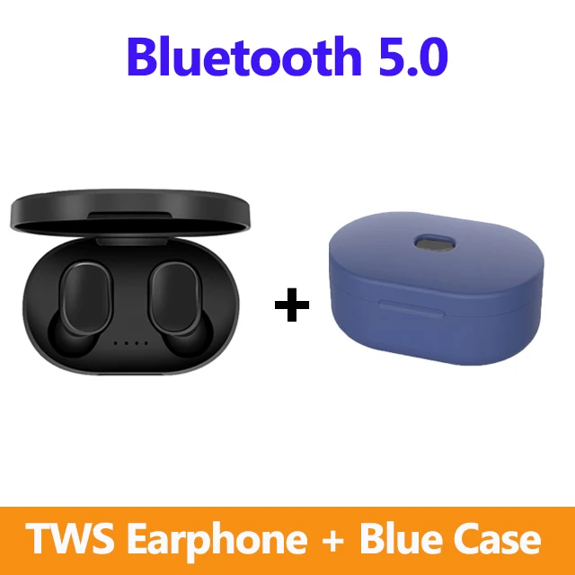 A6S беспроводные наушники для Airdots наушники Bluetooth 5,0 TWS наушники с шумоподавлением микрофон для iPhone huawei samsung Xiaomi Redmi - Цвет: black and blue case