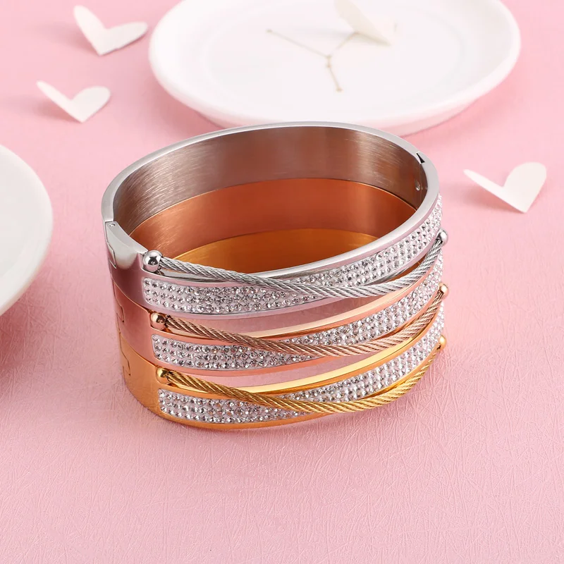 Модный Золотой кабель провод браслет Joyeria Acero Inoxidable Mujer кубический циркон внутренний размер 60 мм бразильские ювелирные аксессуары