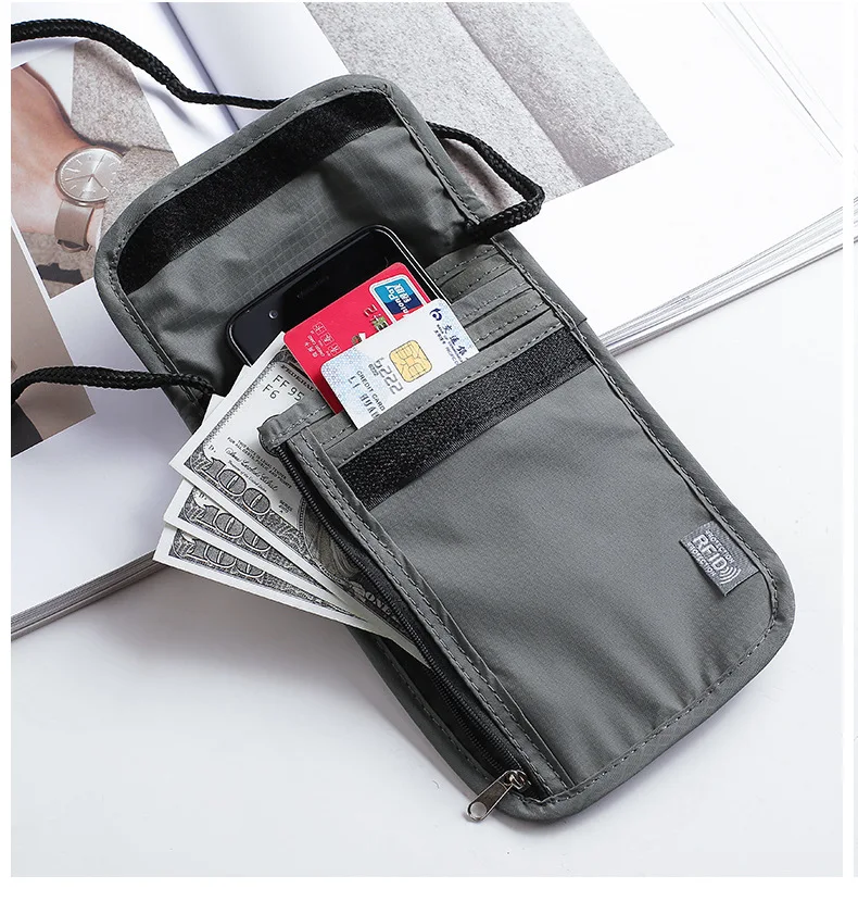 Waterproof nylon travel document storage pouch with RFID blocking