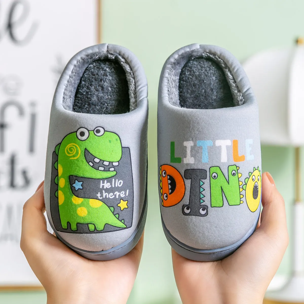 extra wide children's shoes Winter Fuzzy Slippers Cartoon Dinosaur Warm Thick Furry Slippers Boys Girls Children Home Indoor Shoes Non-Slip Kids Miaoyoutong children's shoes for sale