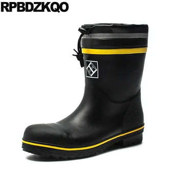 

tall comfortable steel toe work shoes men boots plus size mid calf faux fur warm black flat rain winter 2019 lace up waterproof