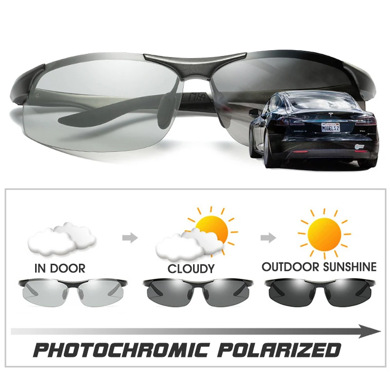

New Men's Photochromic Polarized Aluminum Magnesium Alloy Frame Sunglasses Male Safety Driving Fishing UV400 Sun Glasses BS8003