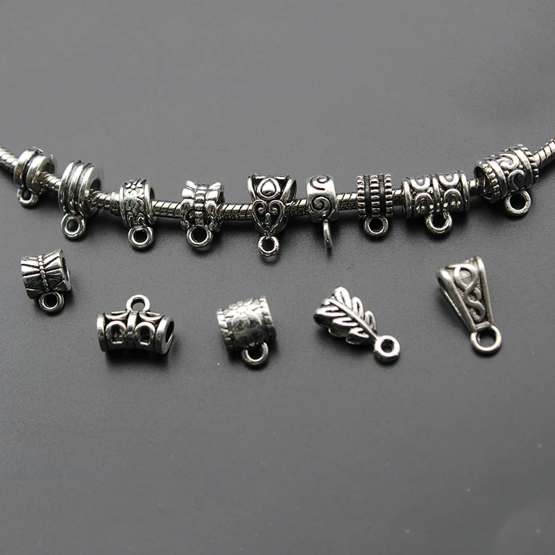 

30pcs Tibetan Silver Clip Bail Beads Charm Necklace Pendant Clasp Connector Bail Beads For Jewelry Making Findings DIY Supplies