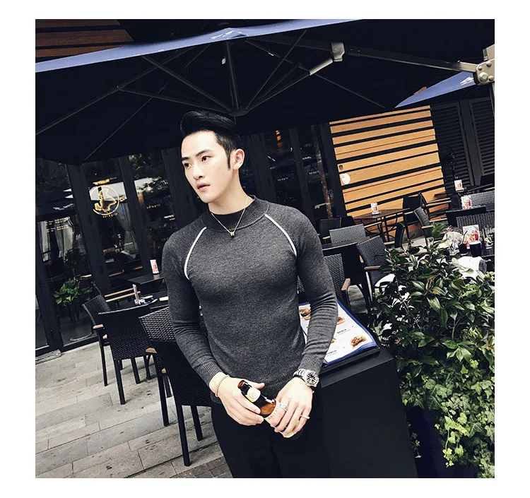 4 цвета контрастная окантовка sueter hombre slim fit полуводолазка пуловер для мужчин Vetement Homme trui heren коричневый slim fit
