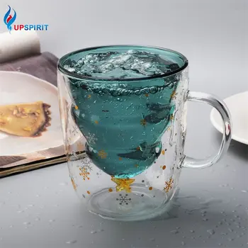 

Upspirit 270mL Christmas Tree Glass Cup Insulated Double Wall Layer Beer Water Drinking Cups Coffee Milk Mug Tumbler Drinkware