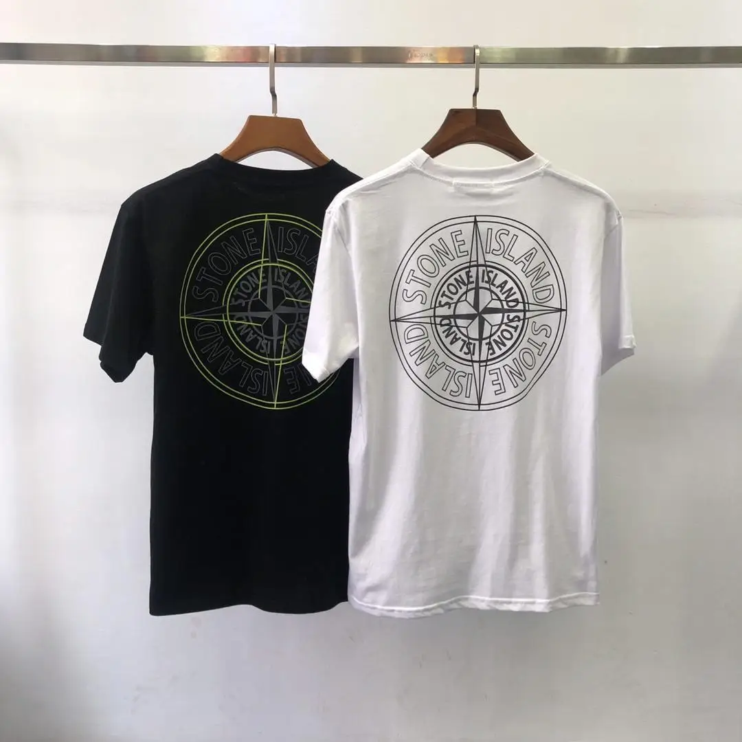 

Europe And America Popular Brand New Style Pure Cotton Summer Stone Base-Short-sleeved round Collar T-shirt Chest Small Icon Let