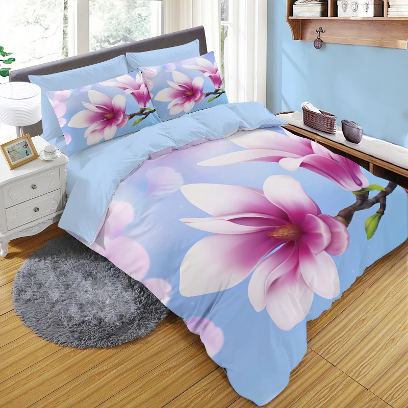 

bed linens euro Family size bedding sets Double on the bed For home and comfort bed Duvet cover Sheet Pillowcase Magnolia flower