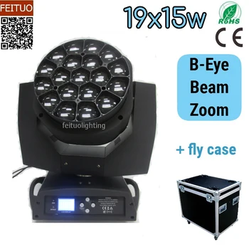 

4pcs+flight case Bee Eye Moving Head Light 19x15w Zoom Light LED Beam Wash RGBW 4in1 Lyre Party Stage Disco Light