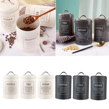 

3pcs Kitchen Storage Tins Canister Set with Lid Tea Coffee Sugar Bread Bin Jar