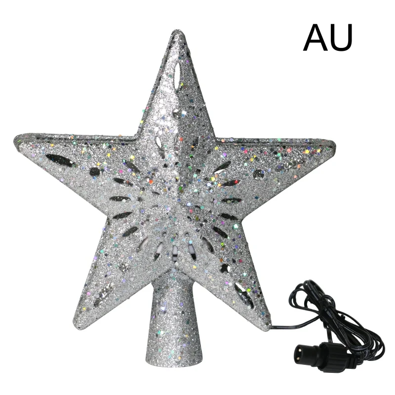 Полые 3D блестки Освещенные звезды Рождественская елка топперы со встроенным вращающимся светодиодный проектор Снежинка огни Рождественское украшение для дома - Цвет: H -AU Plug