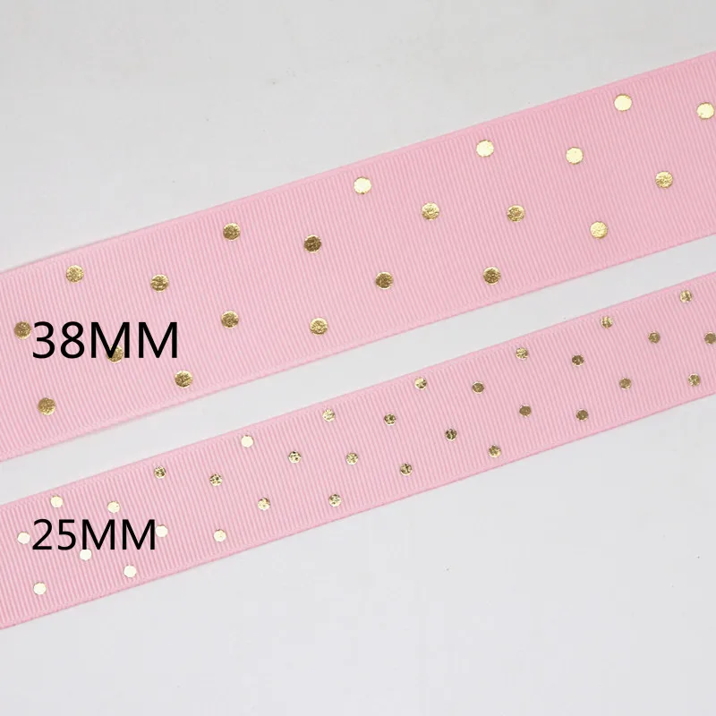 5 야드 1 25MM 골드 폴카 도트 인쇄 Grosgrain 리본 머리 활 DIY 공예 수제 액세서리 M 19080601