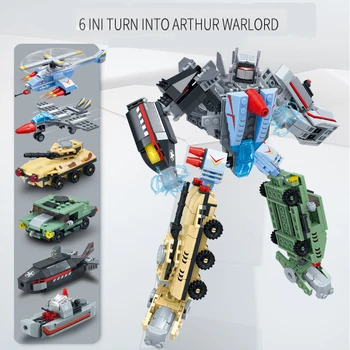 

2020 New 6 in one Transformerslys Robot Toys Model Compatible WW2 Military Arme Building Blocks Lepin Blocks Kids Toys Gift 8717