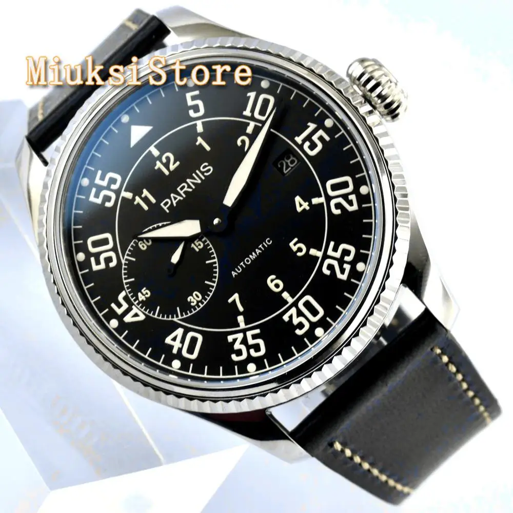 

Fashion Top Brand Parnis 45mm black dial coin bezel ST2555 Automatic Movement date mens mechanical Watch