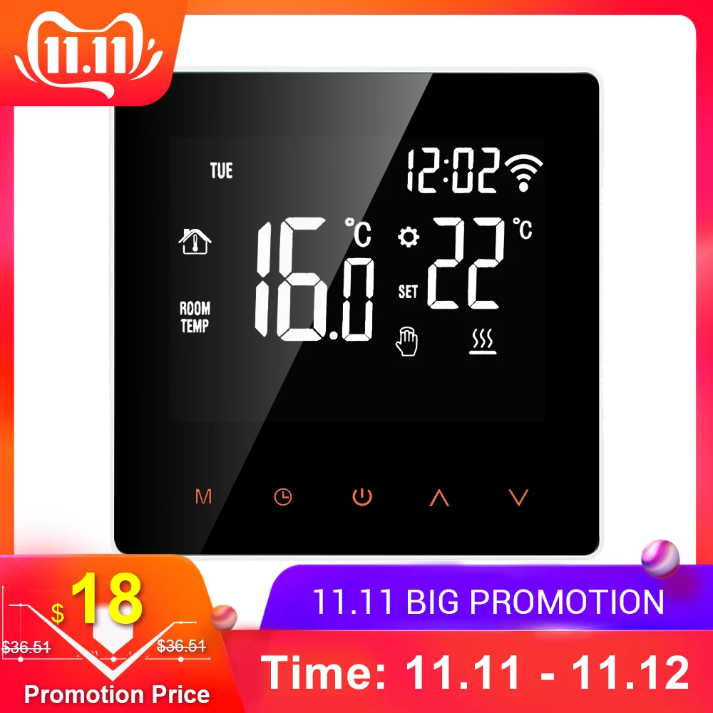 

Wi-Fi Smart Thermostat Digital Temperature Controller APP Control LCD Touch Screen Programmable Electric Heating Thermostat
