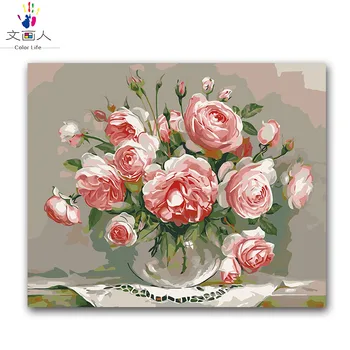 

Plant Flowers Roses Vase Flower Arranging Oil Painting Package Diy Digital Oil Painting by Number with Kits Adult Kids Canvas