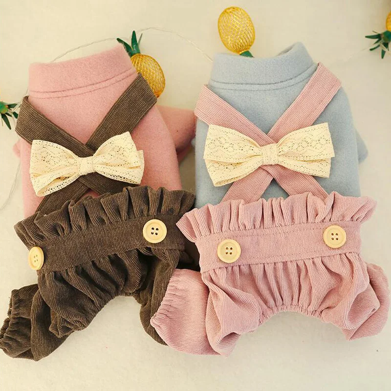 

New Autumn Winter Warm Jumpsuits For Dogs Cute Bow Puppy Clothes Dog Bib Pants Thick Dog Coat For Small And Medium XS-XL