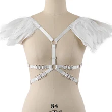 Белые перьевые эполеты, ремни для тела, топ, клетка, плечо, крылья ангела, сжигающие крылья размера плюс, художественные костюмы, ремень, бюстгальтер, пояс, грудь, эластичный