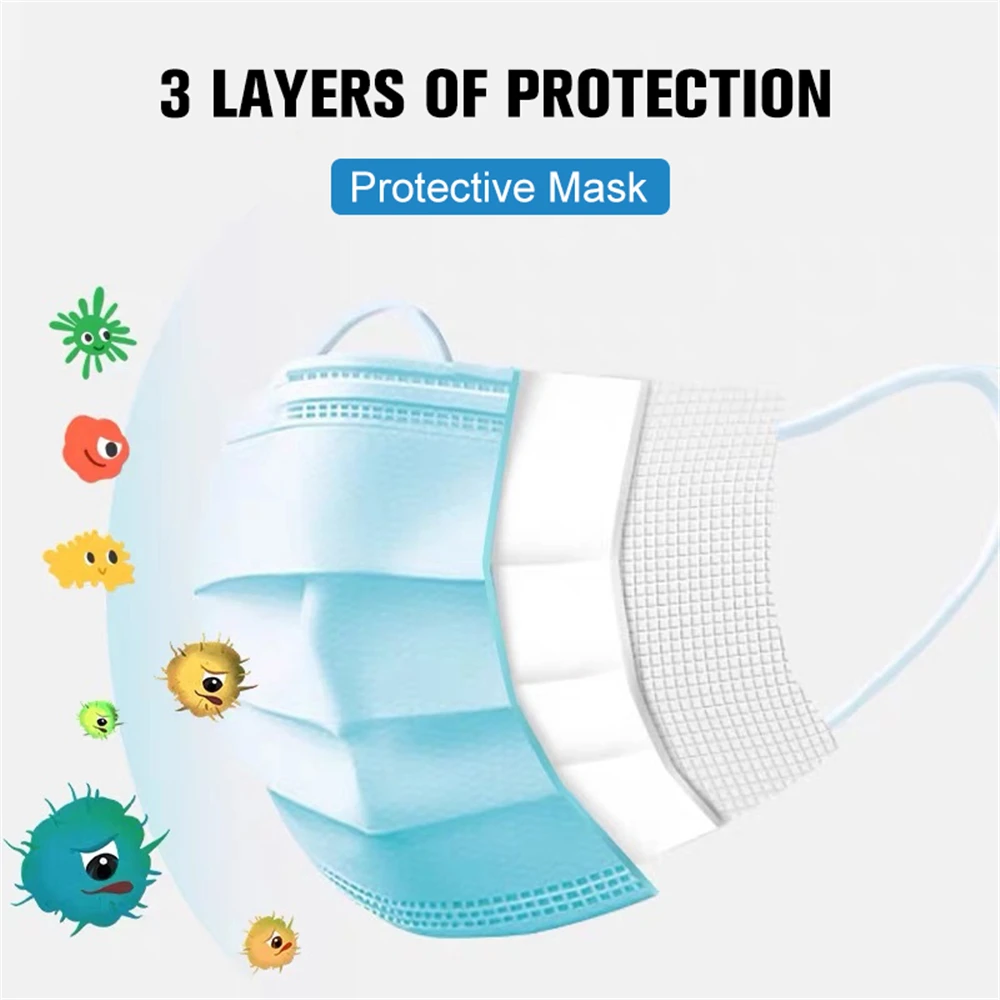 

100pcs Face Mask Anti Virus Mask Disposable Protect 3 Layers Filter Dustproof Earloop Non Woven Mouth Masks 48 hours Shipping