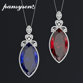 

PANSYSEN New Design Wedding Brand Big Mariquesa Ruby Sapphire Pendant Necklaces for Women Silver 925 Jewelry Necklace Party Gift