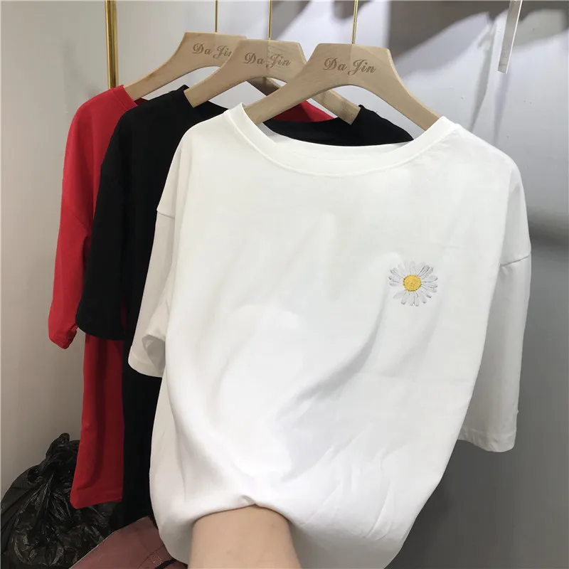 Summer Short Sleeve Women's T-shirt 2020 Loose Casual T Shirts Girls Student Half Sleeve Daisy Pattern Harajuku Tops Female Tees