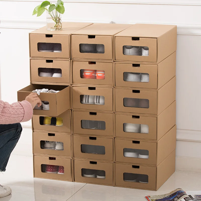 

Thicken Shoes Box Drawer Foldable Shoes Storage Paper Box Japanese Simple Combination Shoes Shoebox Home Storage Boxes