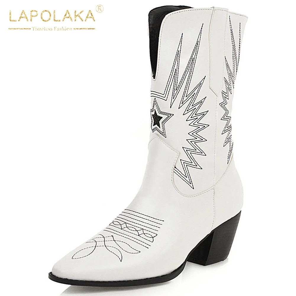 

LAPOLAKA New Arrivals Square Heeled Large Size 48 women's Shoes Woman Brand Design high Quality Spring Western Boots Female