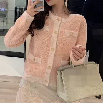 

Woman Cardigans Runway 2019 Autumn Winter Single Breasted Pink Blue Apricot Sweaters