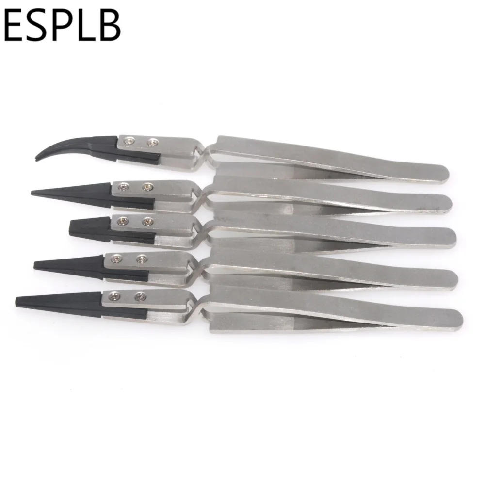 ESPLB серебристо-черный пинцет с ручкой из нержавеющей стали пластиковый наконечник новейший плоский/прямой/Изогнутый наконечник пинцет
