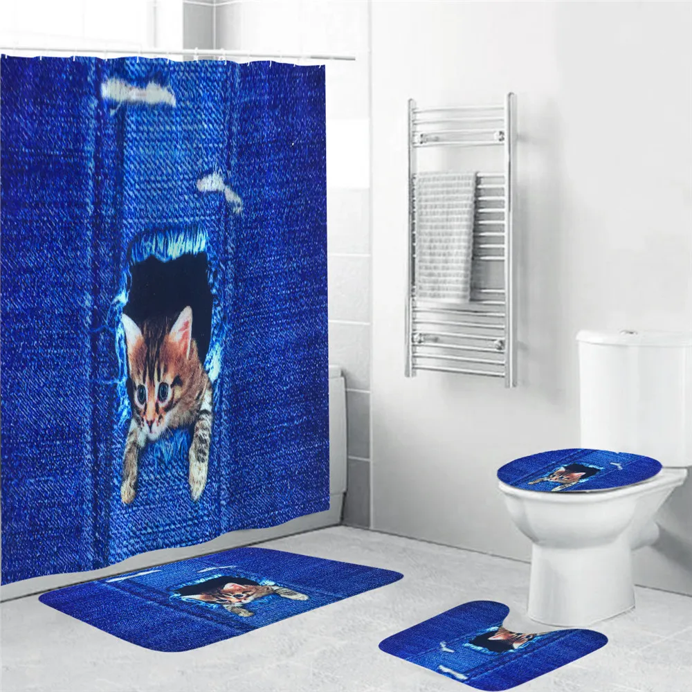 Забавная занавеска для душа s ванной домашний декор водонепроницаемая 3d с котом