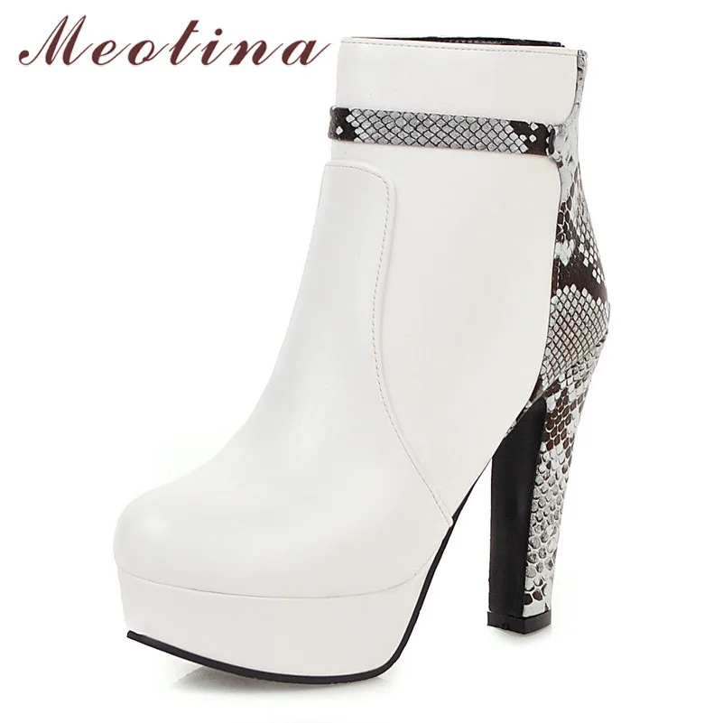 Meotina Winter Ankle Boots Women Snake Print Platform Block Heel Short Zip Super High Shoes Ladies Autumn Big Size 43 | Обувь