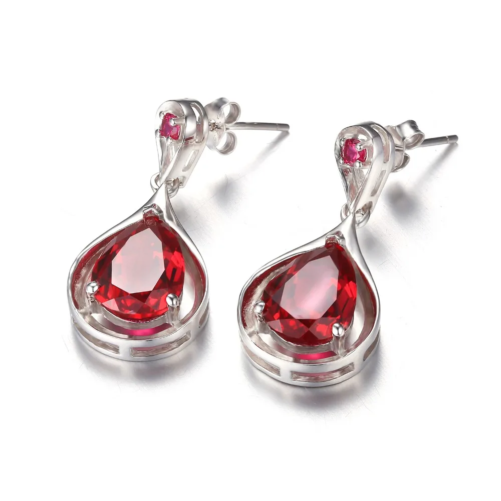 Женские серьги подвески из серебра 925 пробы с красным Рубином|drop earrings|jewelry