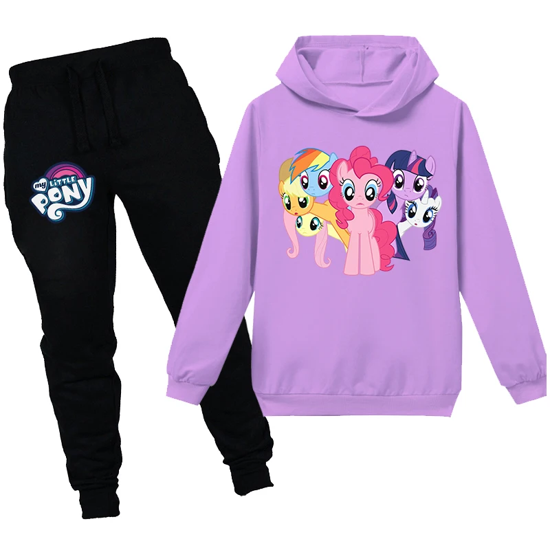 Children's 3-14Y Sportswear Hoodie T-shirt My Pony Little Girl Long Sleeve Spring Autumn Winter Casual Cotton Cartoon Suit | Детская