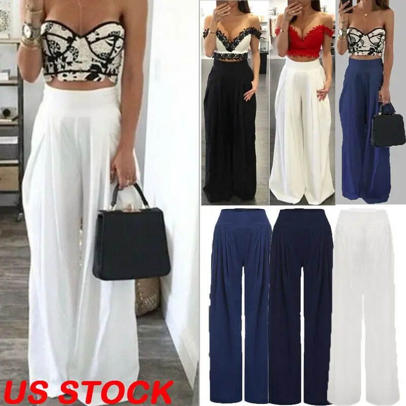 

Baggy Women Palazzo High Waist Wide Leg Pants 2019 4 Colors Summer Autumn Casual Elastic Loose Long Trousers pantalon femme