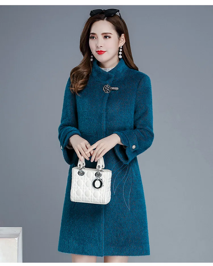 Middle-aged Mom Winter Faux Gold Mink Cashmere Woolen Jacket Women's New Style Mid-length Slim Fit Slimming Overcoat