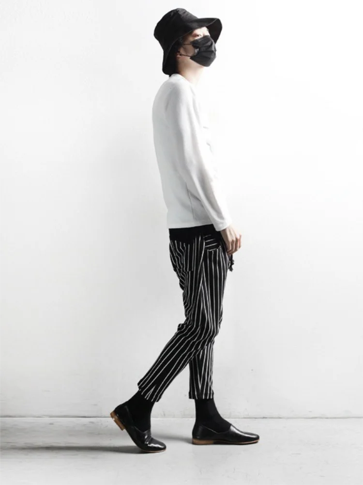 Men's Casual Pants New Kua Singer Hair Stylist Style Fashion Casual Personality Striped Fashion Large Size Hanging Crotch Pants