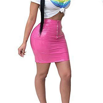 

Womens PU Leather Wet Look Mini Skirts High Waist Zipper Pencil Bodycon Dress