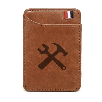 

Antique Great Worker Hammer Wrench Design Brown Leather Magic Wallets Men Women Money Clips Card Mini Purse Cash Holder