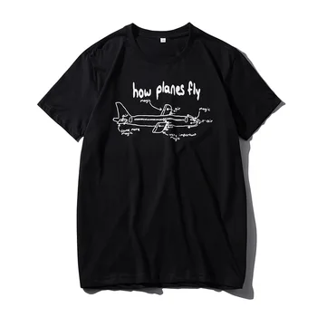 

ZHIJING Graffiti Airplane MEN Short Sleeve Youth Culture Cotton round Collar T-shirt Fashion Half Sleeve Solid Color COUPLE'S